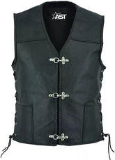 Men’s Motorbike Vest Motorcycle Leather Fish Hook Pocket Waistcoat Biker Fashion