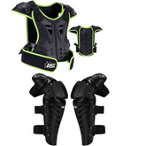 Adult Sleeveless Body Armor Protective Green Lined Jacket with Black Kneepads Spine Protection, Motocross Off-roading Guard