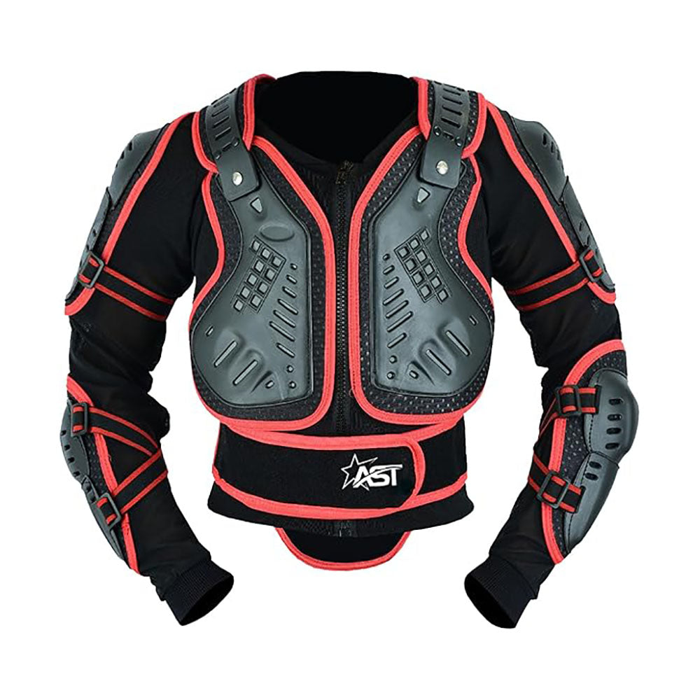 STAR AST Kids Motorcycle Armor Protective Suit For Racing Body & Red Chest Spine Protector Jacket Support Protector for Motorbike Racing Cycling & Skating with Black Protective Trouser