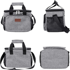 15L Large Picnic Bag Insulated Soft Cooler Easy to Handle Lunch Cooling Tote Zipper with external Pockets, 24-Can (Grey-Black)
