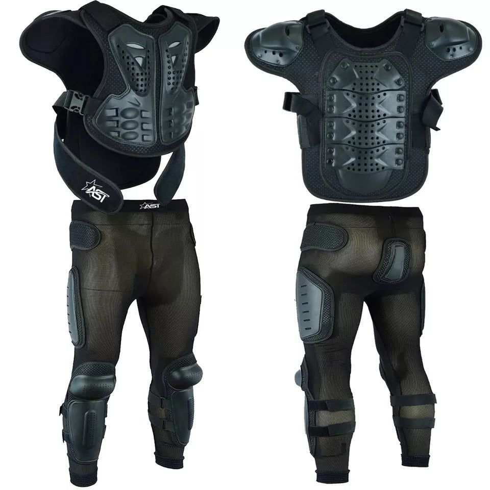 Kids Sleeveless Black Body Armor with Protective Trouser Motocross Spine Guard Children Protection Outerwear