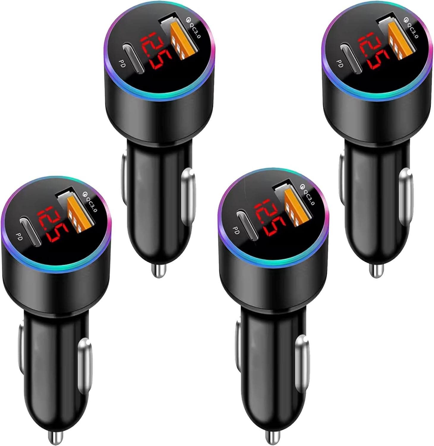 USB Car Charger Socket Fast Dual PD Type-C+QC 3.0 Adapter Power Outlet 12-24V For iPhone iPad