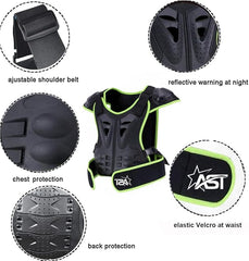 Adult Sleeveless Body Armor Protective Green Lined Jacket with Black Kneepads Spine Protection, Motocross Off-roading Guard