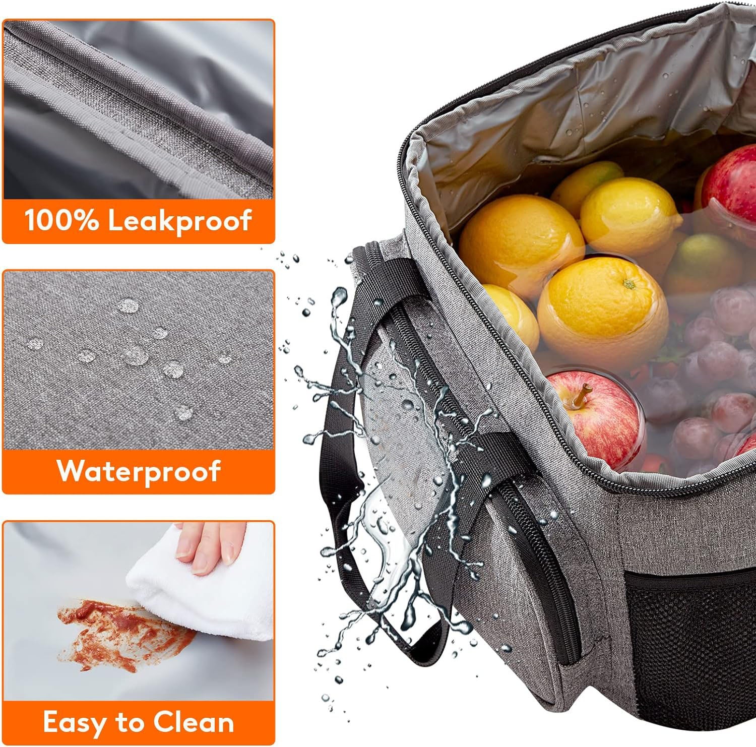 15L Large Picnic Bag Insulated Soft Cooler Easy to Handle Lunch Cooling Tote Zipper with external Pockets, 24-Can (Grey-Black)