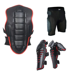 Adult Back Plate Body Armor Protective Red Jacket with Red Kneepads and Black Shorts Spine Protection, Motocross Off-roading Guard