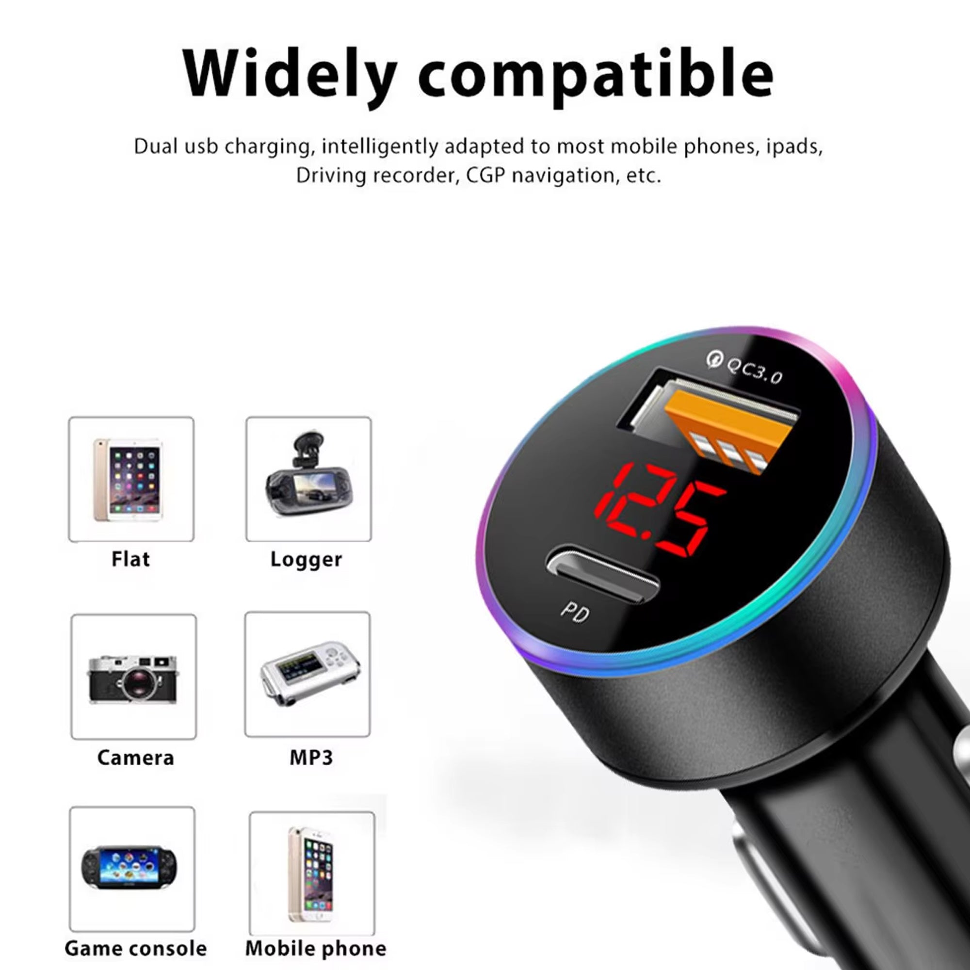 USB Car Charger Socket Fast Dual PD Type-C+QC 3.0 Adapter Power Outlet 12-24V For iPhone iPad
