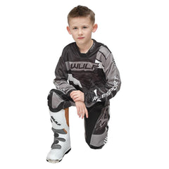 Kids Motocross Suit Grey Matrix Forte Design Race Shirts and Trousers