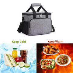 15L Large Picnic Bag Insulated Soft Cooler Easy to Handle Lunch Cooling Tote Zipper with external Pockets, 24-Can (Grey-Black)