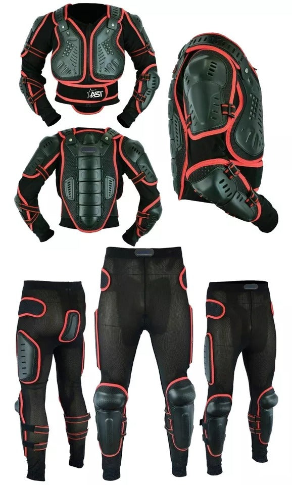 Adult Full Body Protective Armor Complete Suit Jacket with Trouser Spine Protection, Motocross Guard In Red