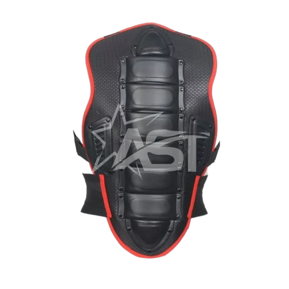 Adult Back Plate Body Armor Protective Red Jacket with Red Kneepads and Black Shorts Spine Protection, Motocross Off-roading Guard