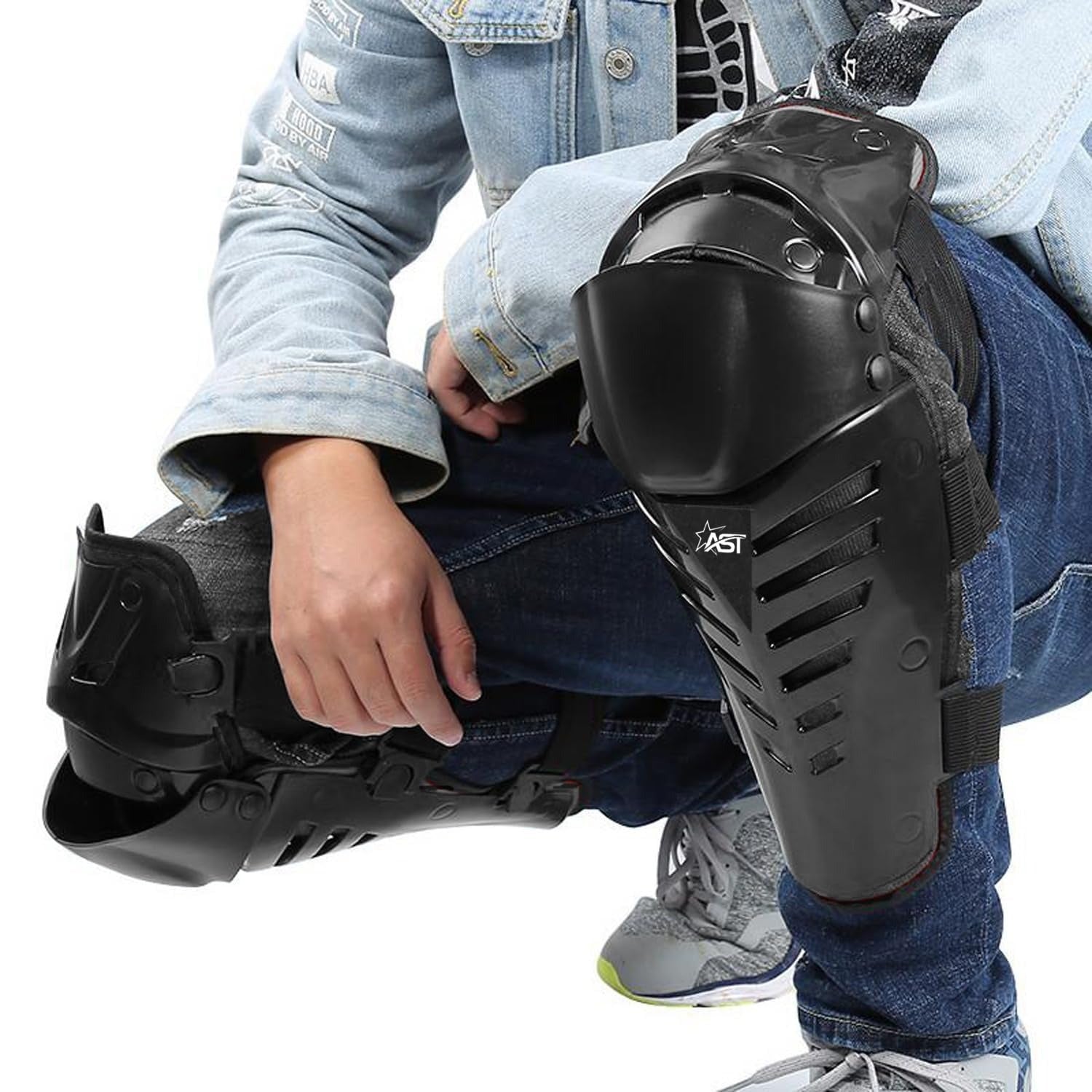 Adult Sleeveless Body Armor Protective Jacket with Black Kneepads Spine Protection, Motocross Guard In Black
