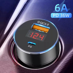 USB Car Charger Socket Fast Dual PD Type-C+QC 3.0 Adapter Power Outlet 12-24V For iPhone iPad