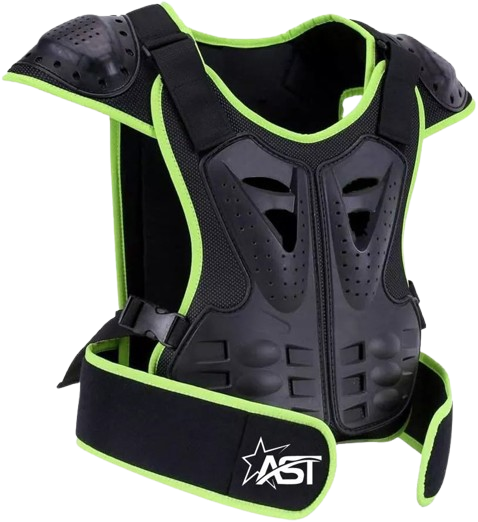 Adult Sleeveless Body Armor Protective Green Lined Jacket with Black Kneepads Spine Protection, Motocross Off-roading Guard