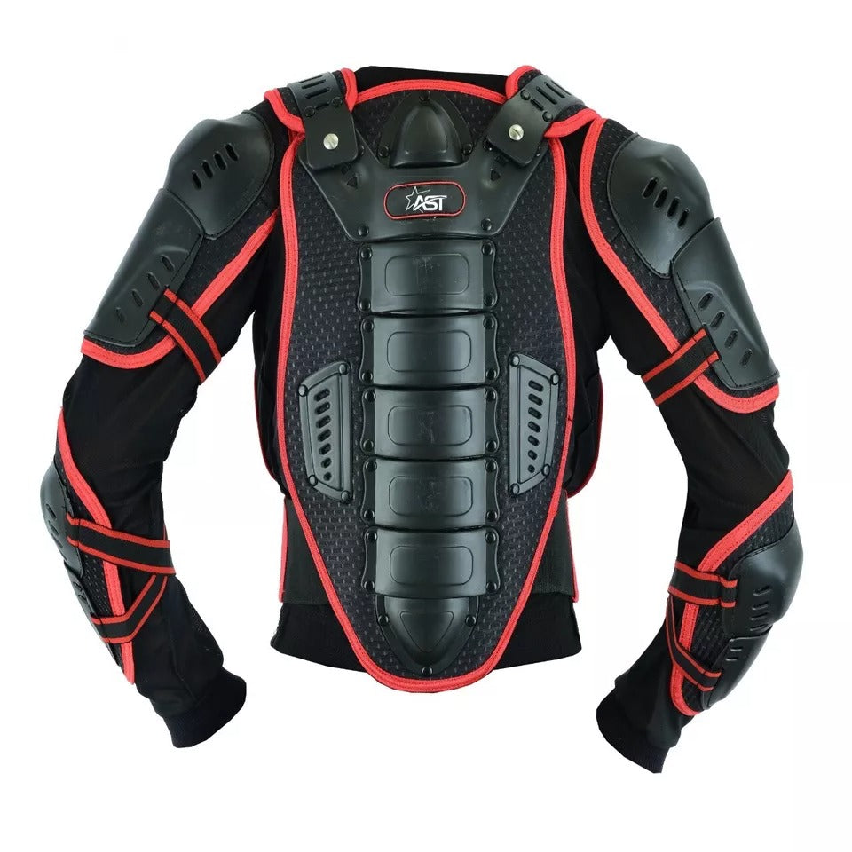 Adult Full Body Red Scorpion Armor Protective Suit Jacket with Red Kneepads Spine Protection, Motocross Guard