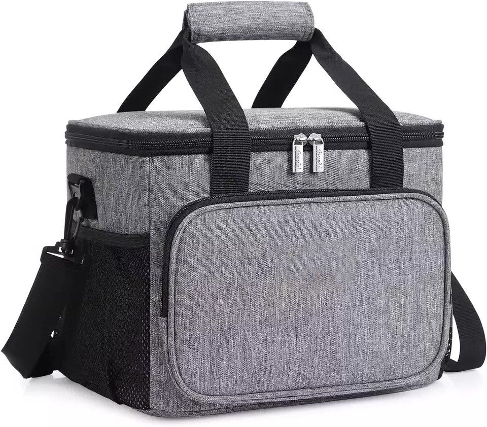 15L Large Picnic Bag Insulated Soft Cooler Easy to Handle Lunch Cooling Tote Zipper with external Pockets, 24-Can (Grey-Black)