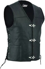 Men’s Motorbike Vest Motorcycle Leather Fish Hook Pocket Waistcoat Biker Fashion