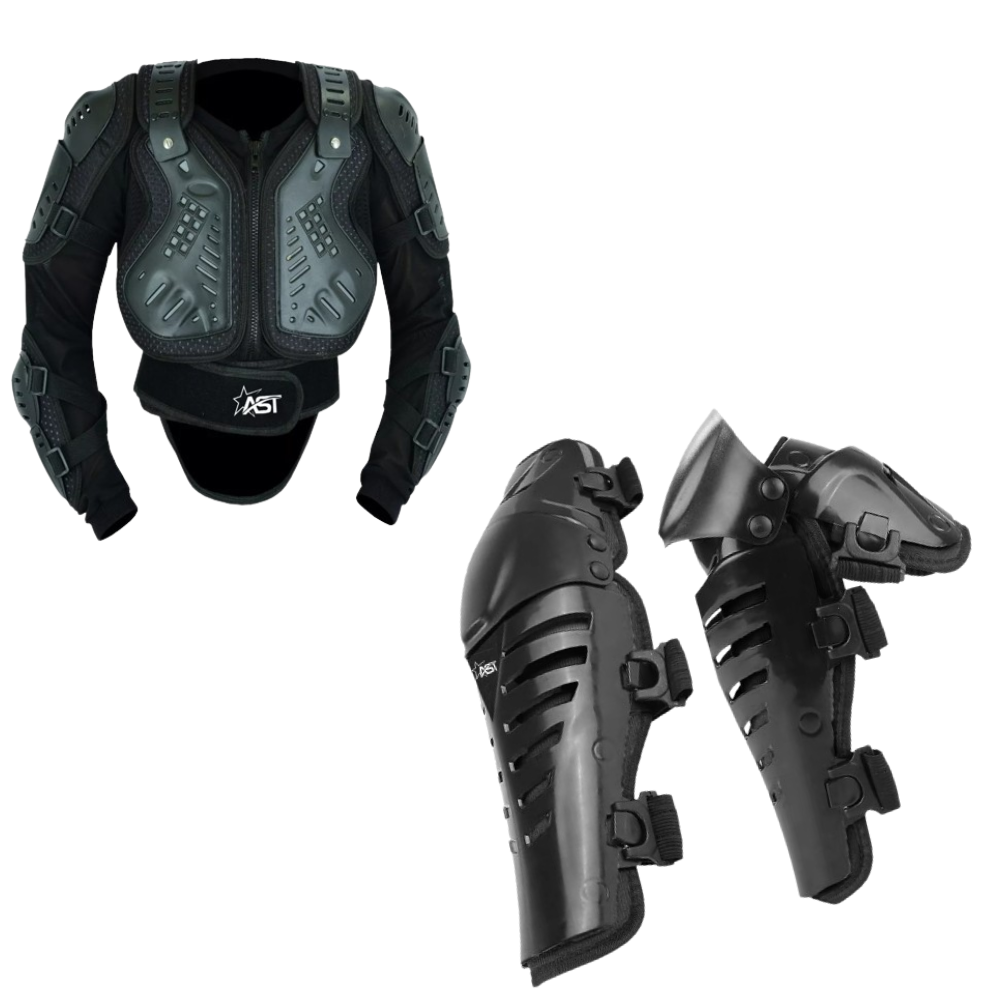 Adult Full Body Scorpion Armor Protective Suit Jacket with Black Kneepads Spine Protection, Motocross Guard In Black