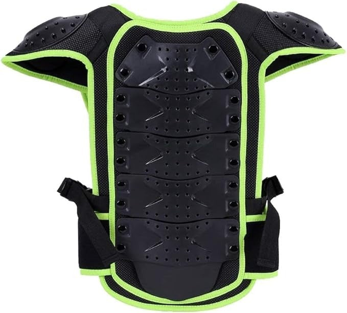 Adult Sleeveless Body Armor Protective Green Lined Jacket with Black Kneepads Spine Protection, Motocross Off-roading Guard